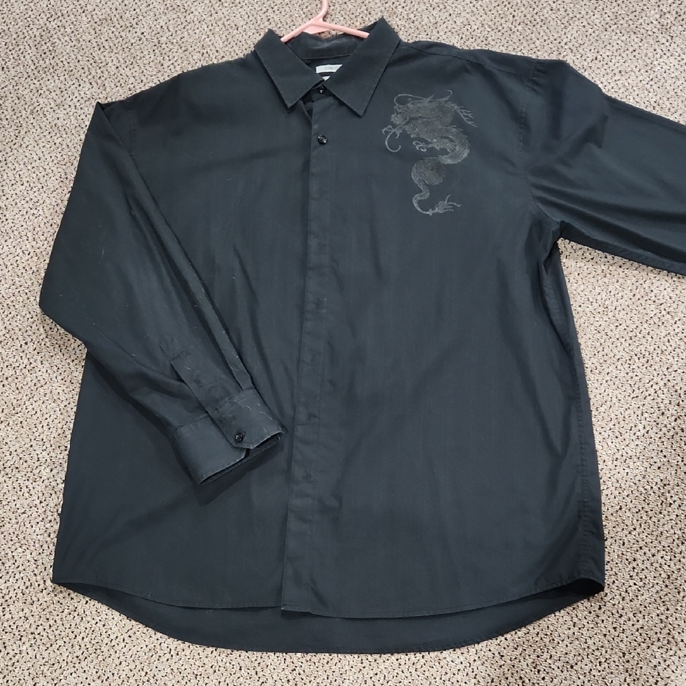 Black Casual Button Down Shirt with Long Sleeves and Unique Design